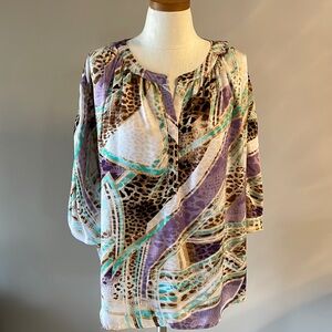 JENNIFER LOPEZ colorful Animal print blouse bat stationery pleat sleeve XL drape